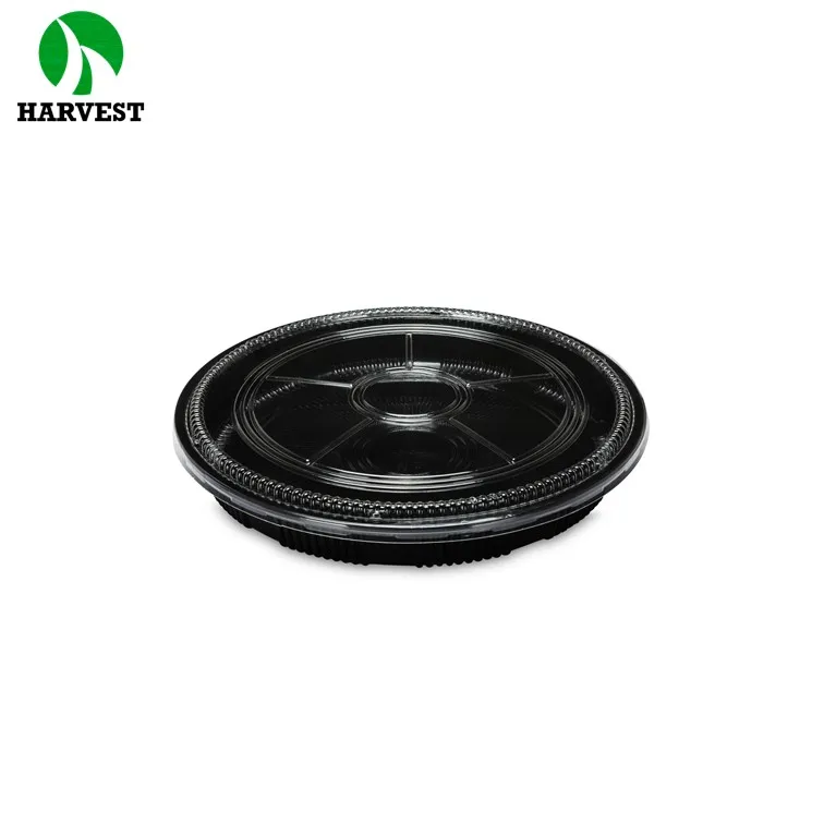 12 Inch Black Plastic Disposable Food Serving Platters With Clear Dome Lids,Serving Round Trays For Party