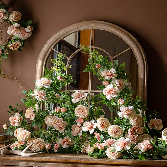 Wholesale artificial pink rose rattan for Wedding Decoration Artificial  Wedding Arch Flowers