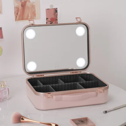 New resolution personal portable makeup station travel makeup case box with lights beauty cosmetic case for makeup