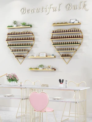 Салонная мебель, кованая железная полка для маникюра в форме сердца, настенная подвесная нано-Золотая настенная стойка, демонстрационная стойка для лака для ногтей