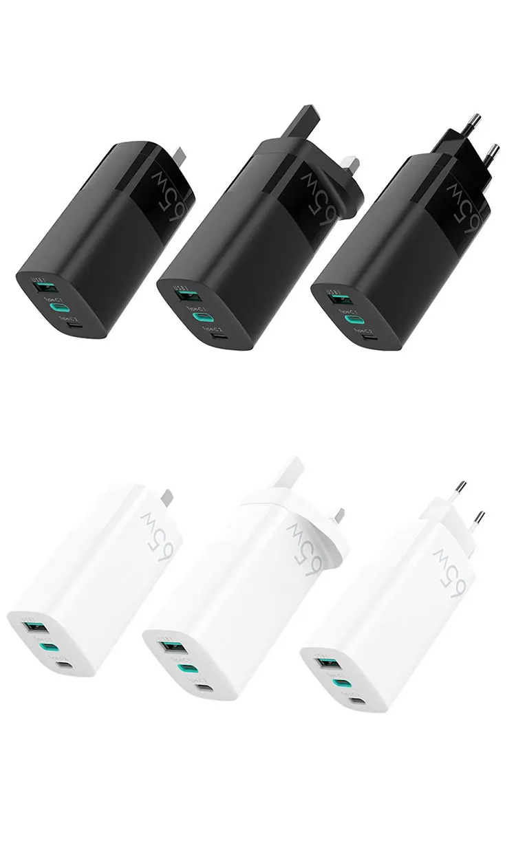 
miltiple port mini wall charger usb gan charger 65w macbook laptop adapter manufacturer private label cheap price 