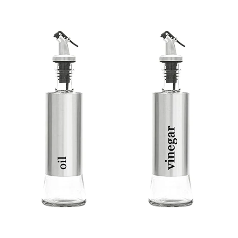 
300ml Olive Oil Vinegar Dispenser Bottle,Clear Leakproof Stainless Steel Glass Oil Bottle-with anti-drip nozzles and funnel 