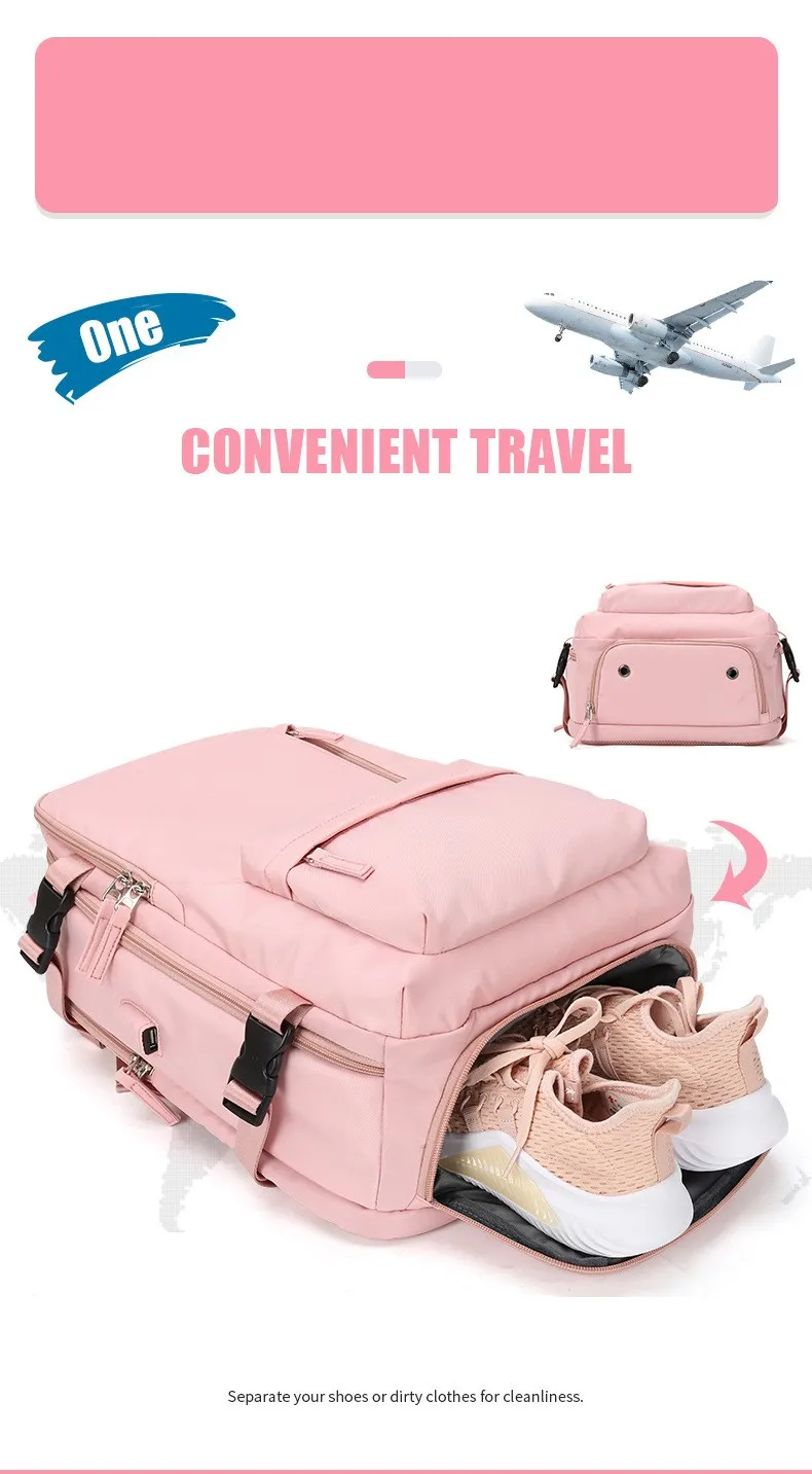Women business travel large capacity oversized light weight multifunctional luggage backpacks for short trips with shoes pocket