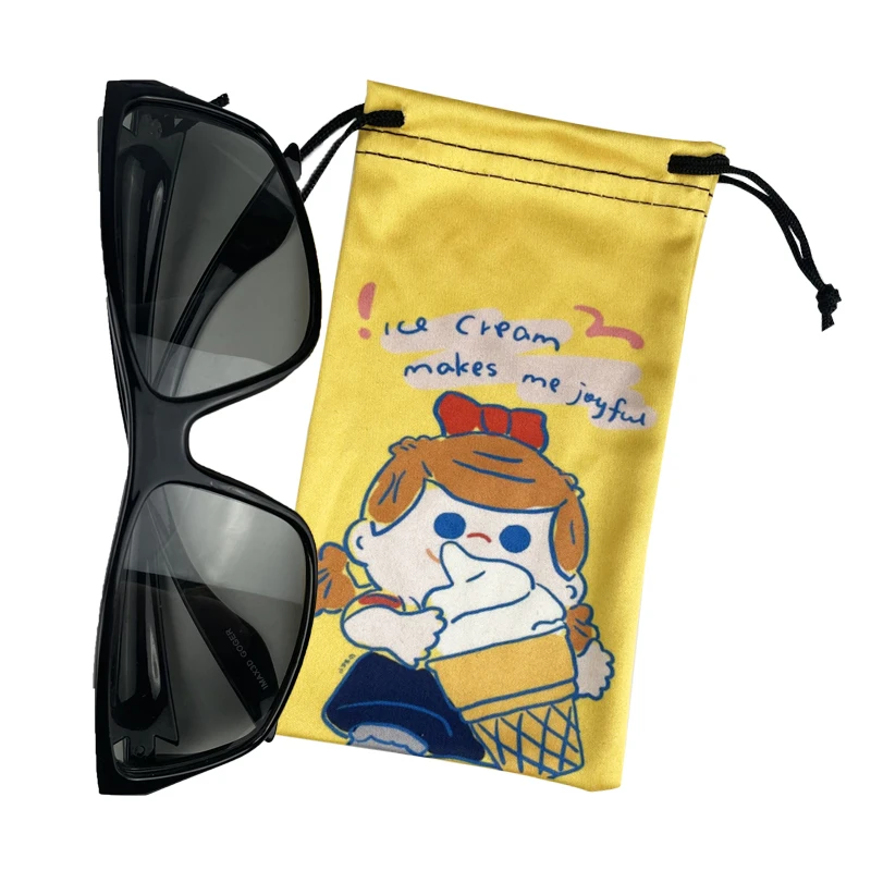 Wholesale Soft Drawstring Jewelry Ring Bag Eyeglasses Bag Custom Logo Microfiber Drawstring  Sunglasses Pouch
