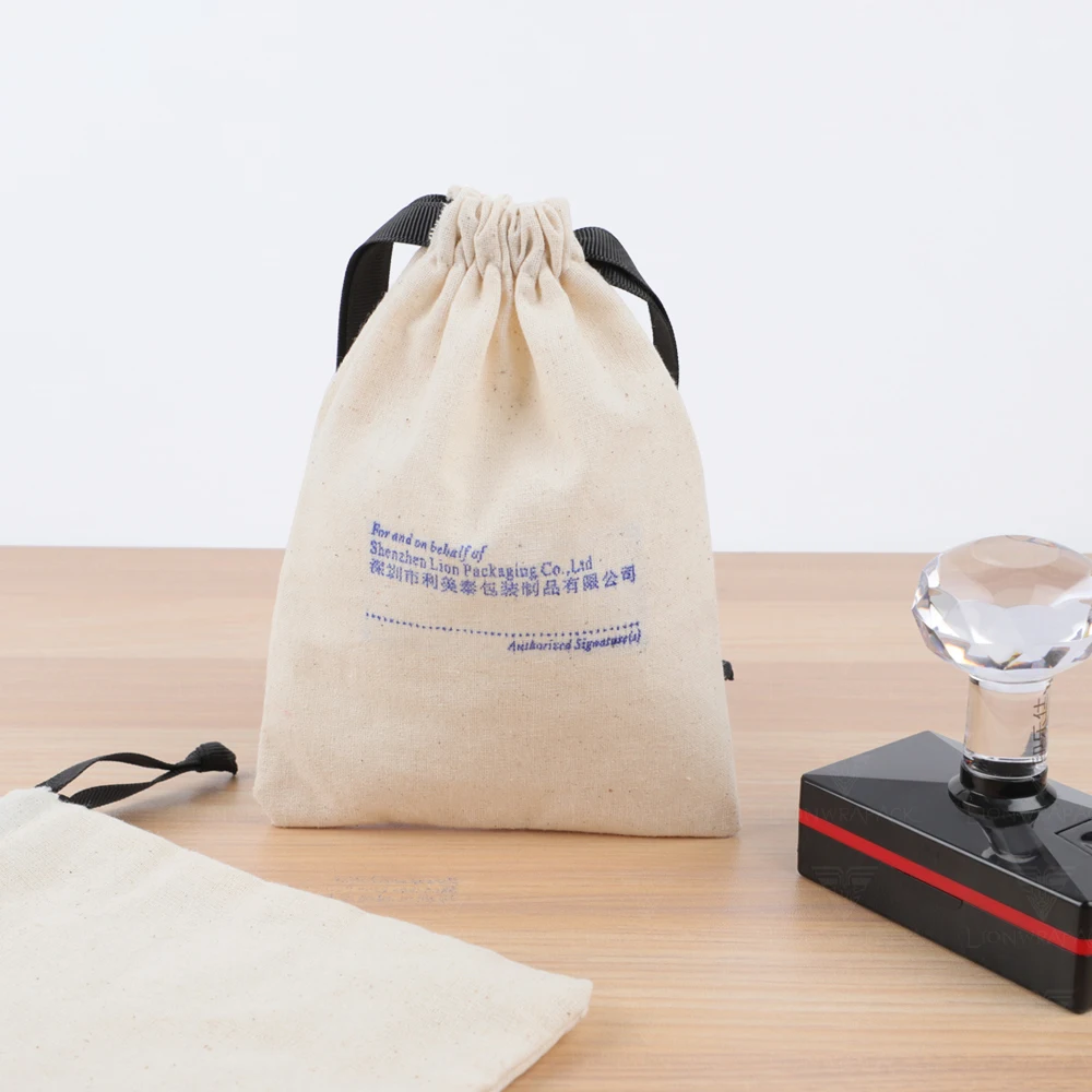 Custom logo DIY printing small cotton pull-string dust bag luxury cotton badge jewelry drawstring pouch