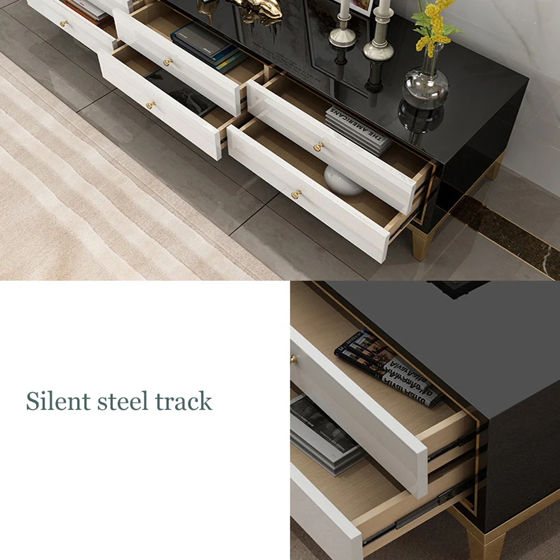 
New design home furniture cheap price modern gold stainless steel white black color glass TV Stand 