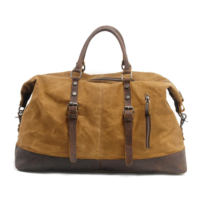 Hot sale  Waxed canvas with crazy horse leather duffel bag large waterproof travel bag for weekend