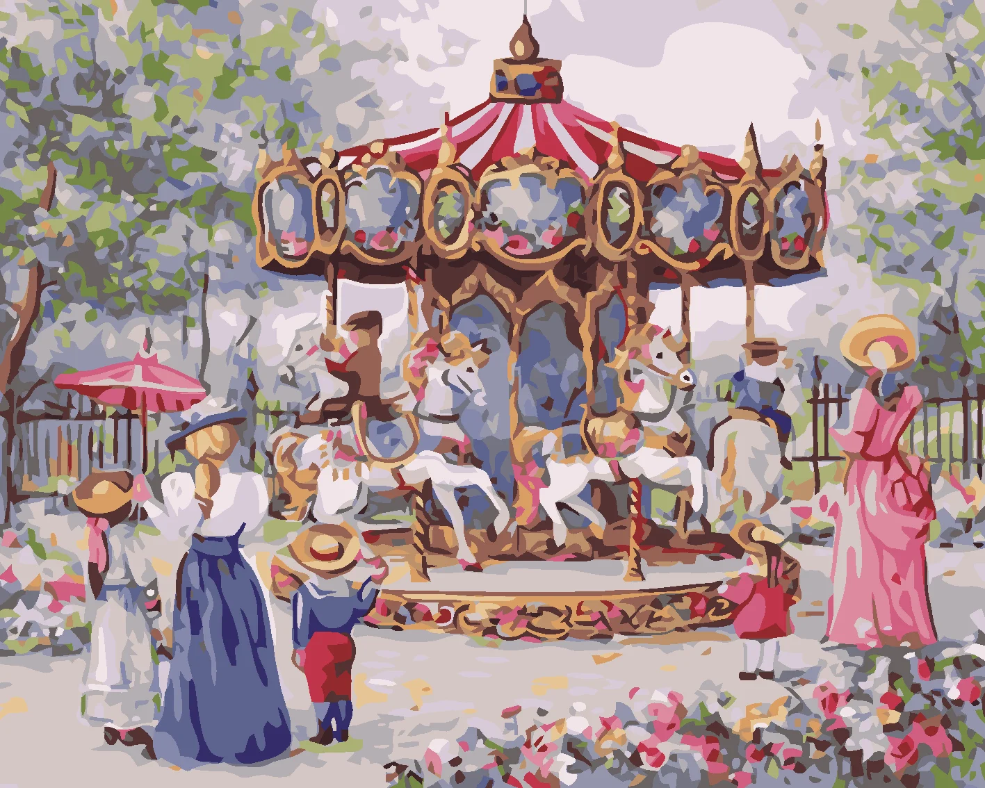 Oil Painting Seven Wall Arts Amusement Park Carousel Diy Painting By Numbers Wallpaper Home Decoration Living Room Art Sets