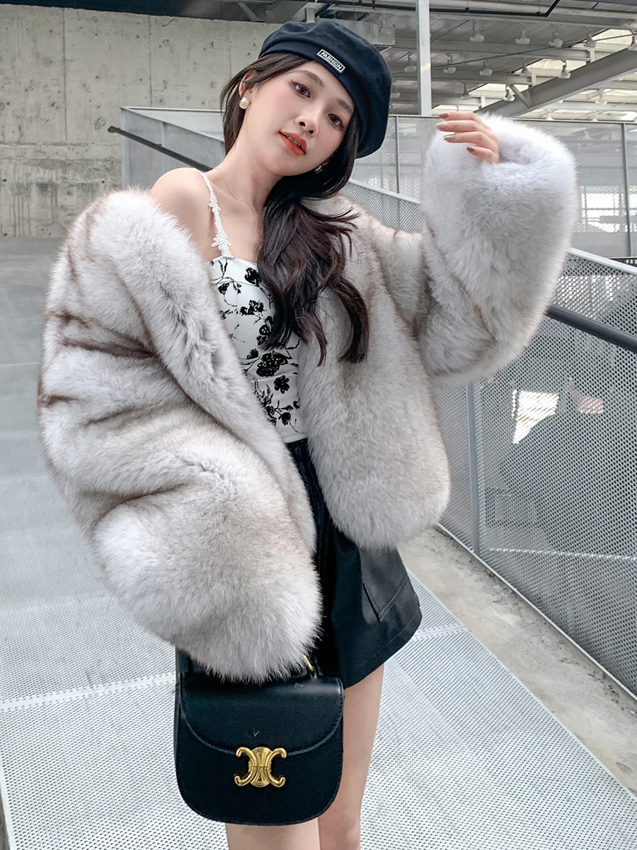 New Product Elegant Fur Women Winter Warm 100% Real Fox Fur Coat Outwear Genuine Warmth White Fox Fur Coat