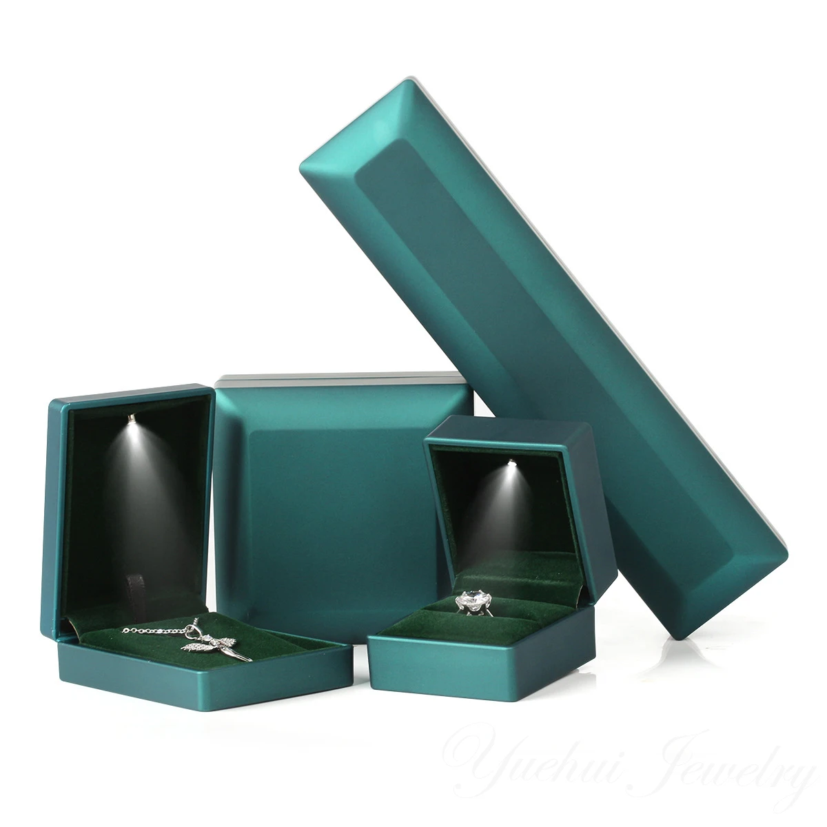 high quality rubber custom ring bracelet pendant bangle wedding jewelry storage plastic gift box with led