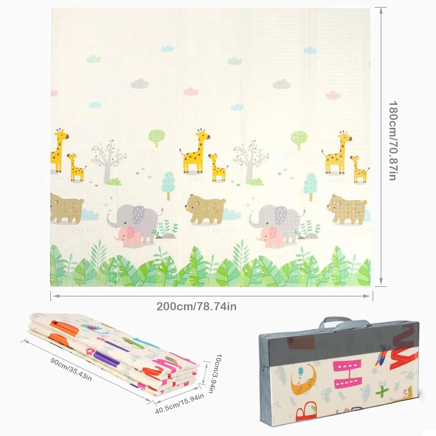 HS Children Double Sided Non-Toxic Educational Toy Large Cartoon Pattern Foldable Floor Pad Carpet Xpe Foam Baby Play Mat