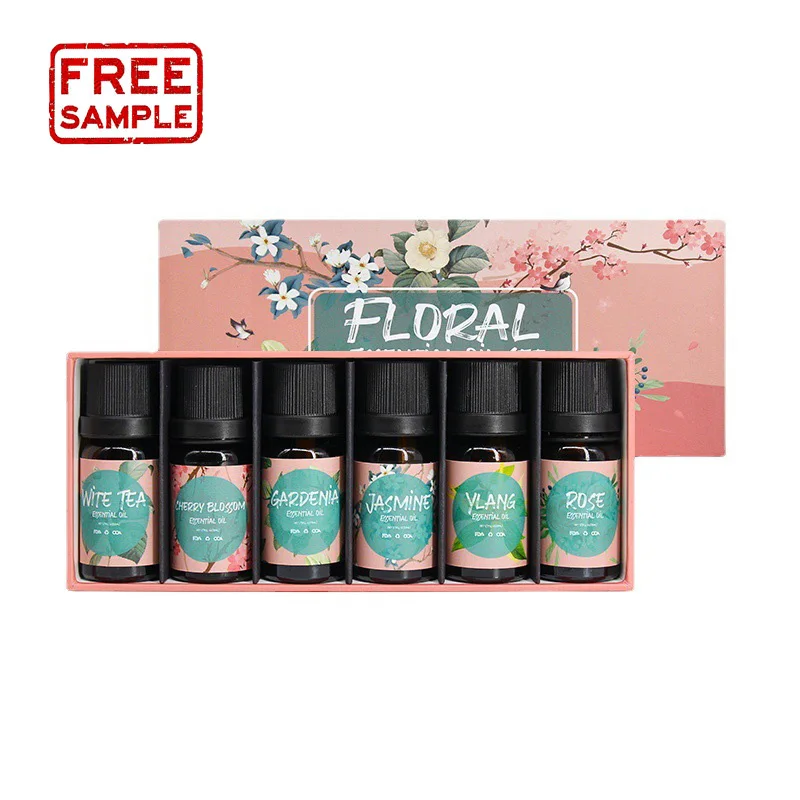 Sample Free Aromatherapy Gift Set 10ml Flower 100% Natural Therapeutic Grade Aroma Essential Oils for Spa Perfume Candle