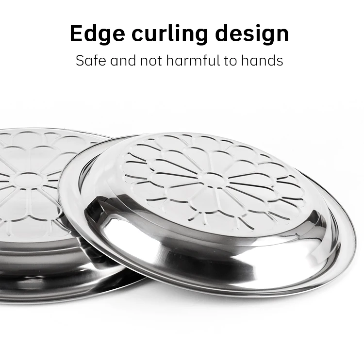 Hot Sale Eco Friendly Metal Catering Mirror Serving Tray Round Food Tray Stainless Steel Round Tray
