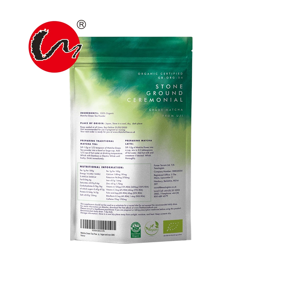 Custom Printing Zip Lock Bags Aluminum Foil Stand Up Pouch Matcha Green Tea Powder Packing Bags