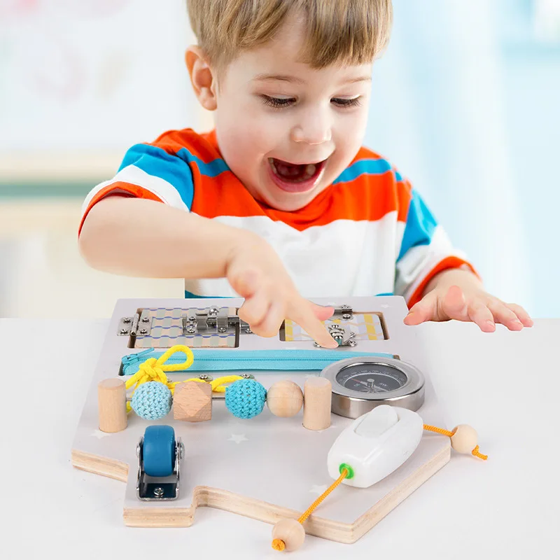 Wooden Sensory Unlock And Lock Activity Board Games Montesori Early Educational KIDS Busy Puzzle Sensory Toys Toddler Busy Board