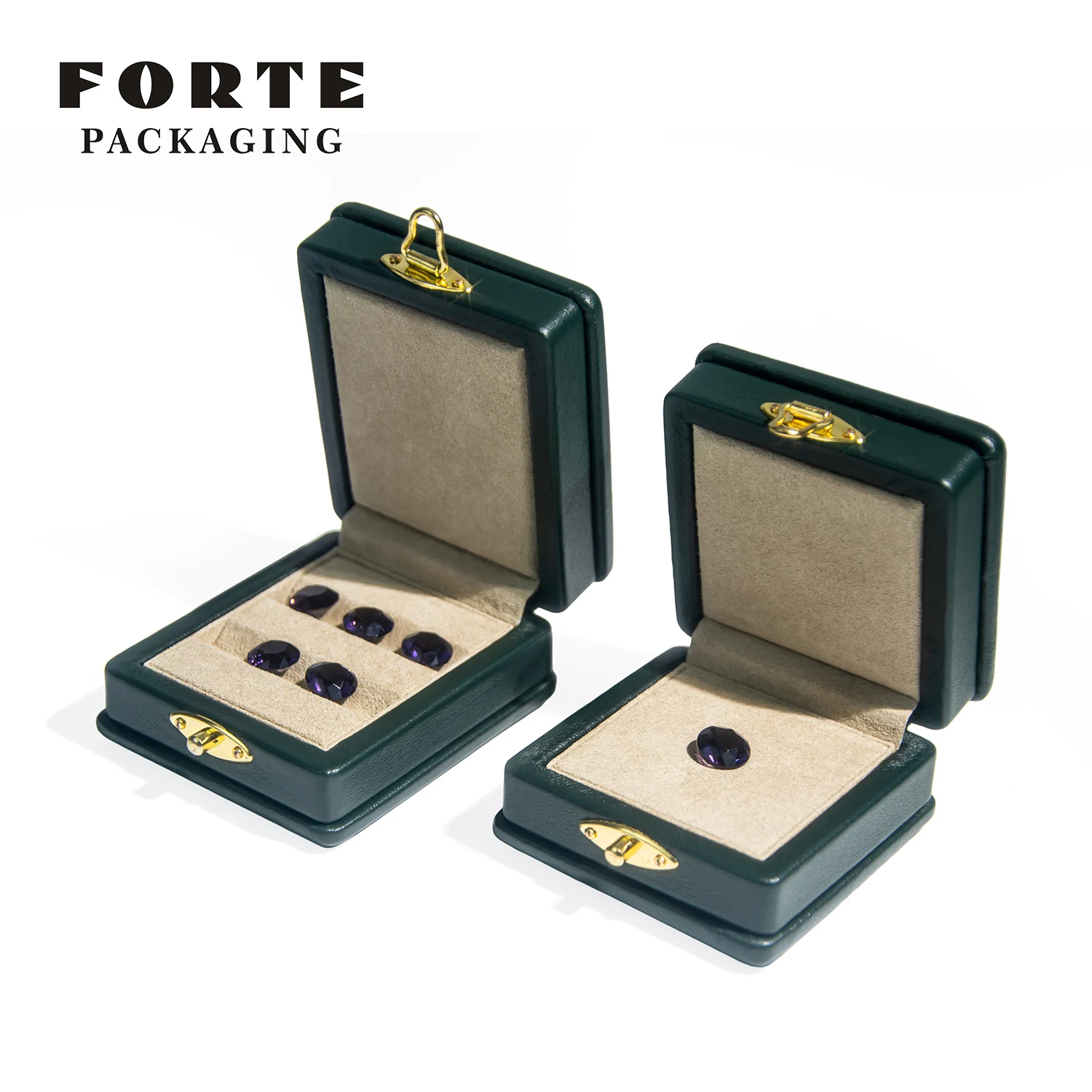 FORTE New Design Luxury Green Gemstone Box Set Gemstone Diamond Display Box Real Leather Gem Display Box