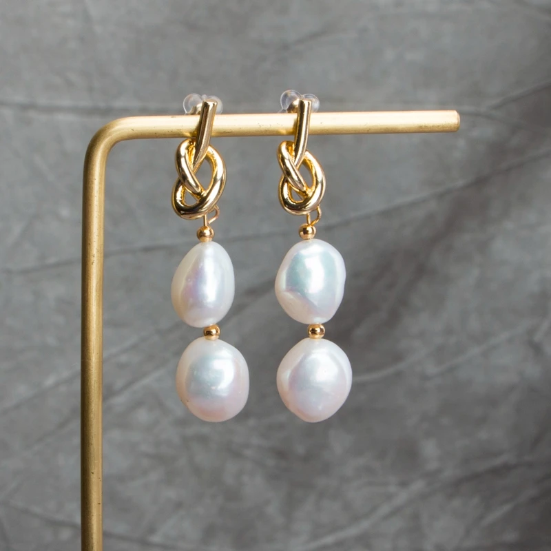 Wholesale beautiful 14k gold plated double Pearl Earrings With Low Price