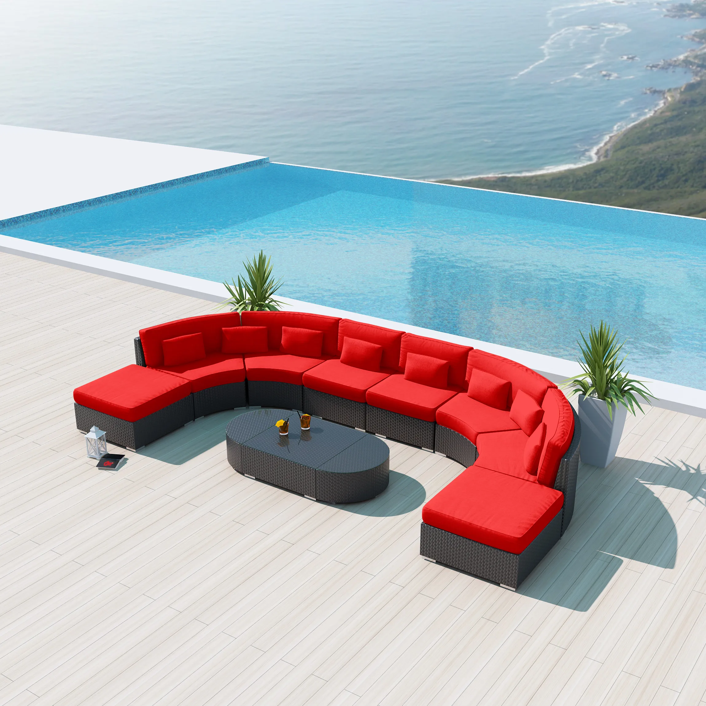 U Shaped Large Patio Big Lots Sectional Sofas All-weather PE Rattan Wicker Outdoor Garden Furniture