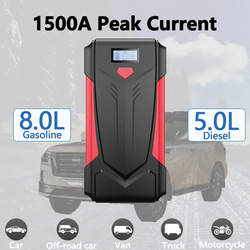 2024 new Car Jump Starter 12V High Power Portable Jump Starter Auto Battery Booster For up to 8.0L Gasoline or 5.0L Diesel
