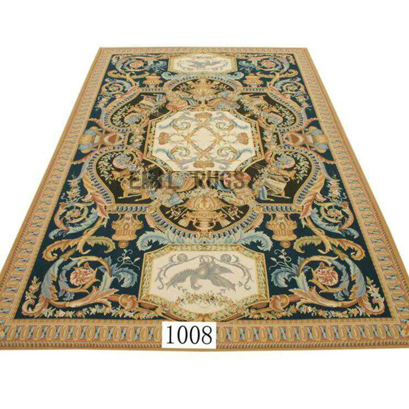 Navy blue color Aubusson area wool carpet rug