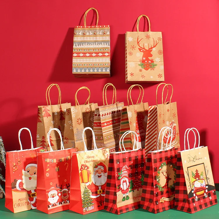 Manufacturers design printed pattern kraft paper bags for Christmas Shopping  packaging kraft gift  bags