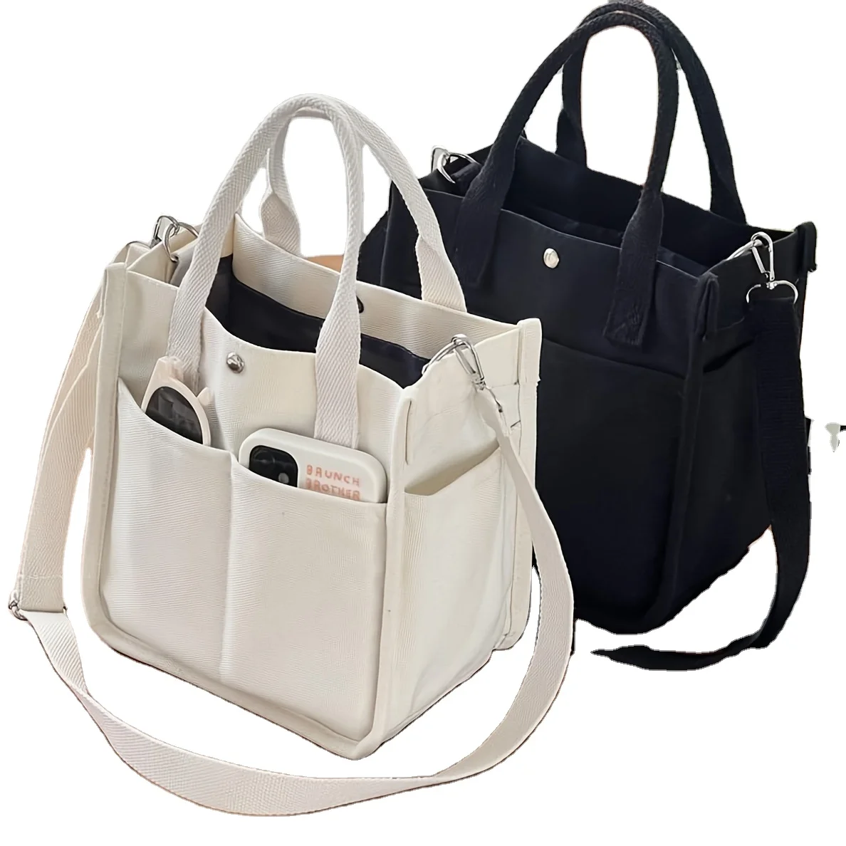 Женская Холщовая Сумка с карманом и молнией