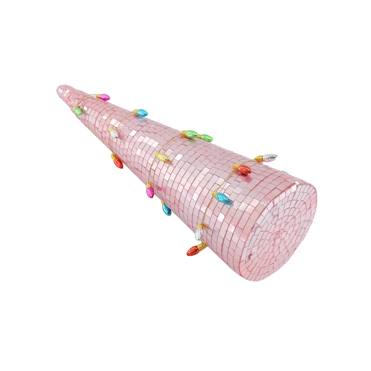 Pink Mirror Glass Christmas Tree Ornaments Small Light Bulb Pendants for New Year Surround Painted Scene for Living Room Layout