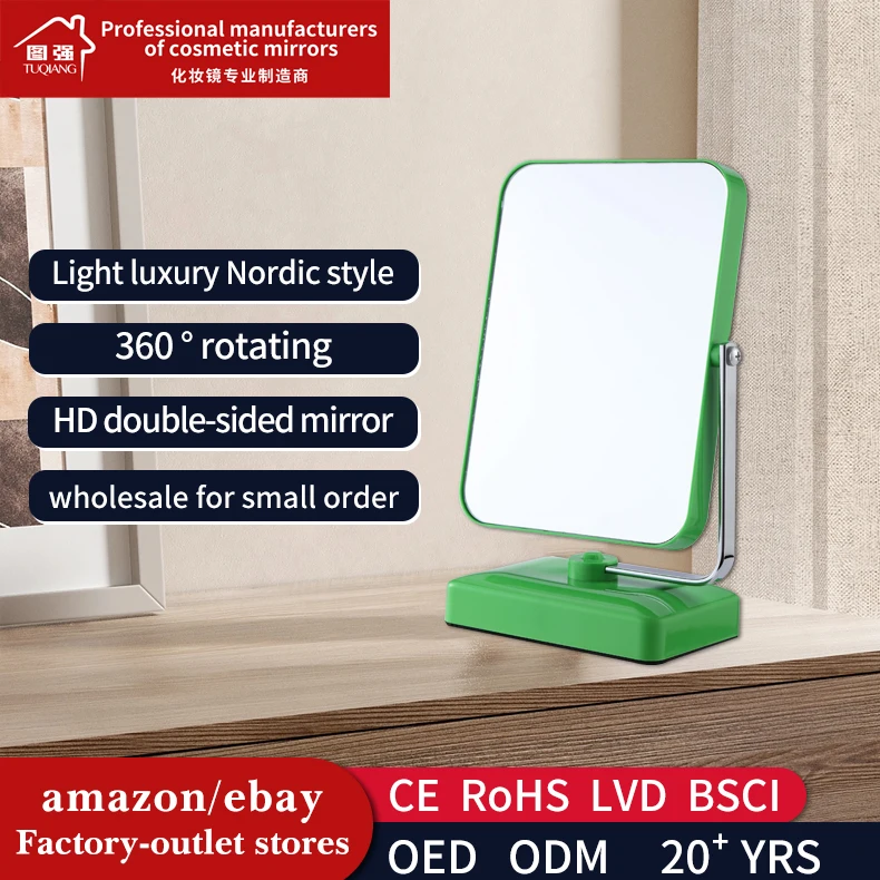 Square Plastic Tabletop Cosmetic Mirror 360 Degree Rotation Double-Sided  Non LED Light for Desk Bedroom Office Use