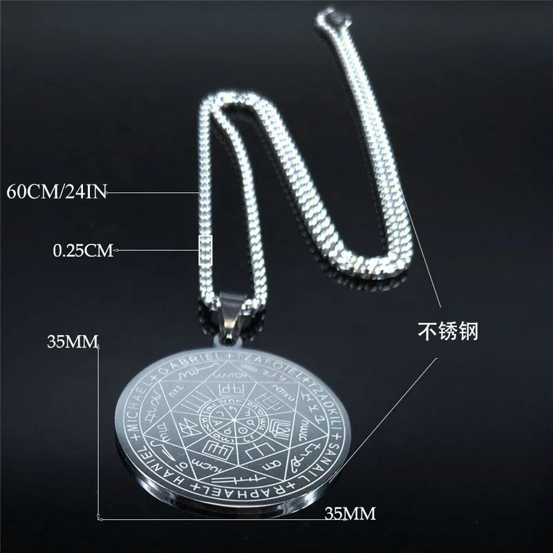 Wholesale Rune Necklace Seals of the Seven Archangels Stainless Steel Amulet Pendant Necklace for Gift