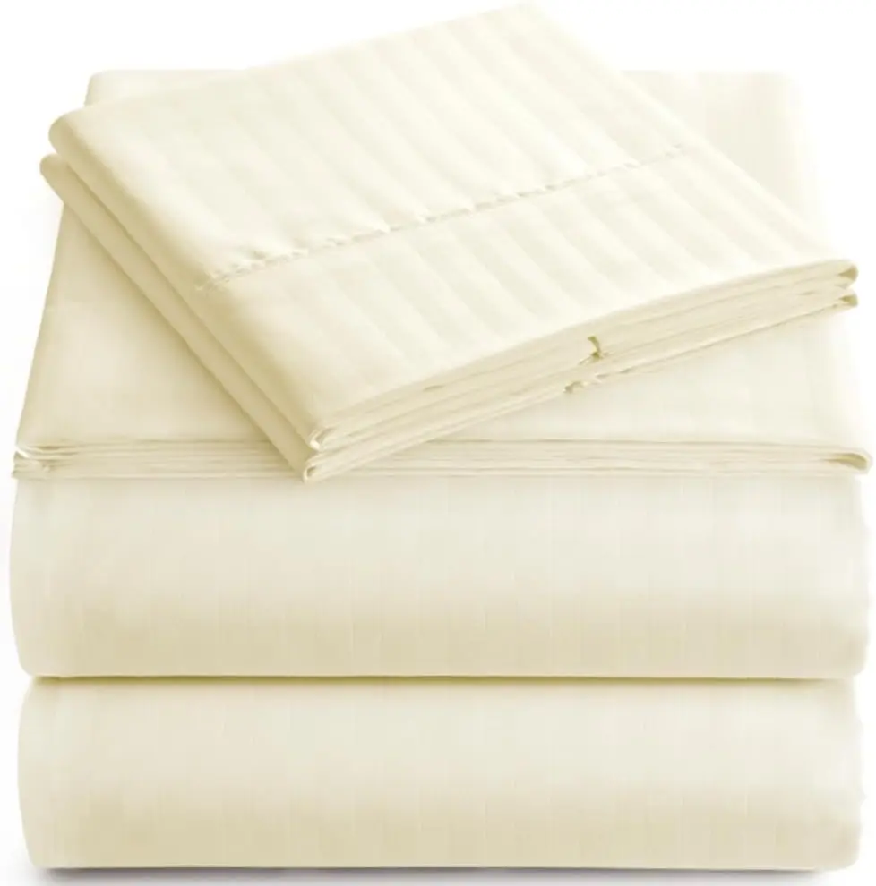 Luxury Soft Microfiber Deep Pocket Four Seasons 4-Piece Bedding Set Beige Striped Bed Sheet Set for Hotel