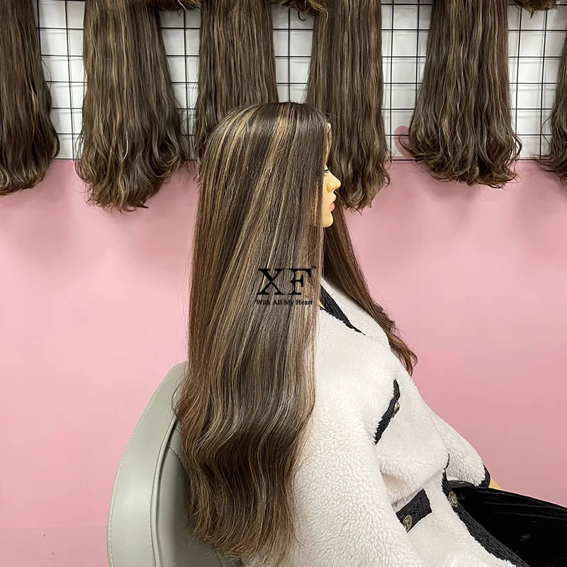 XF High Quality 100% Brazilian Hair Highlights Color 130% Density Swiss Lace Front Kosher Jewish Lace Top Wigs