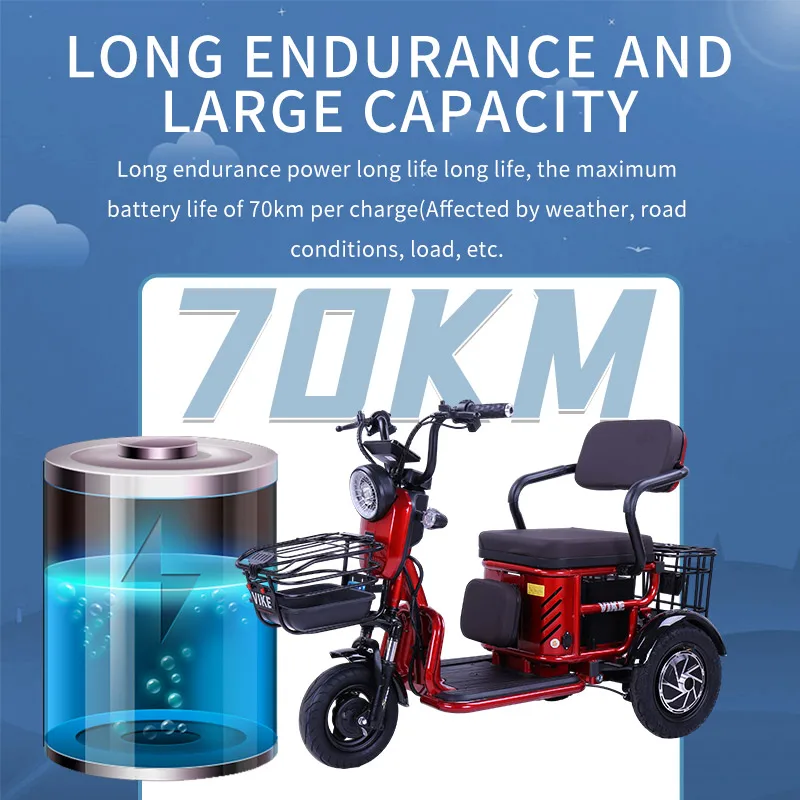 Parent-Child Dual Seat Leisure Electric Tricycle Three-Wheeled Electric Motorcycle Scooter BIKE Smart Electronic for Elderly