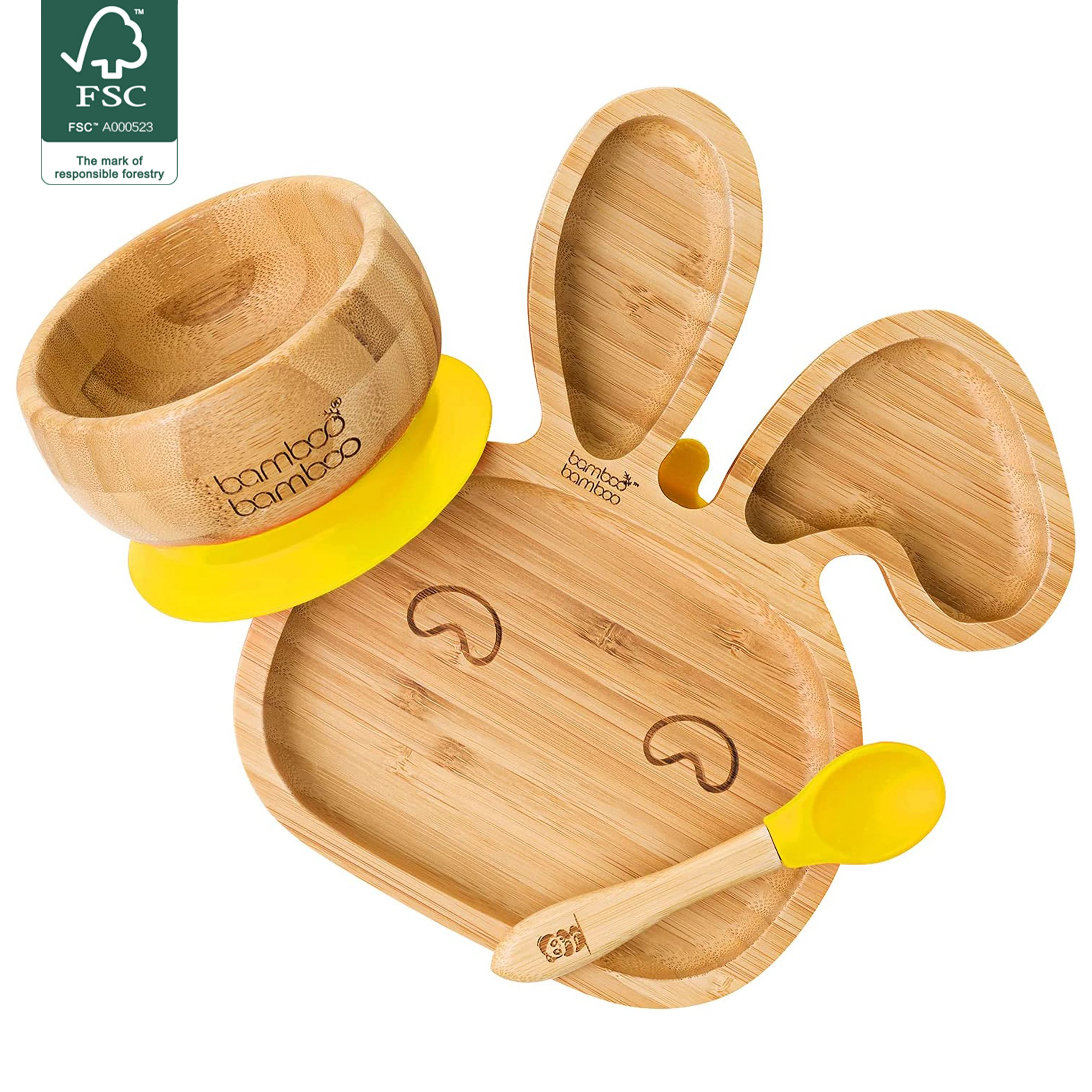 Wholesale Kids Baby Wood Bamboo Baby Feeding Bowl Plate Set