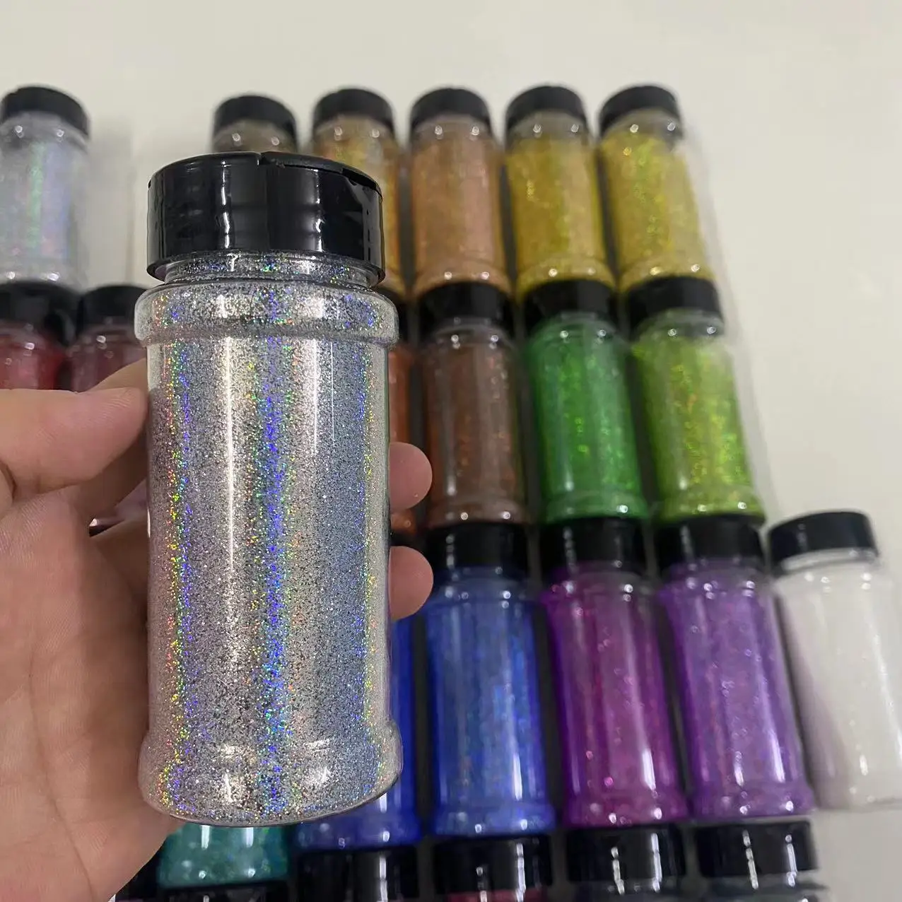 Wholesale 2 Oz Shaker Nail Glitter Hexagon Shaped Car Paint Manufacturer Golden Glitter Powder