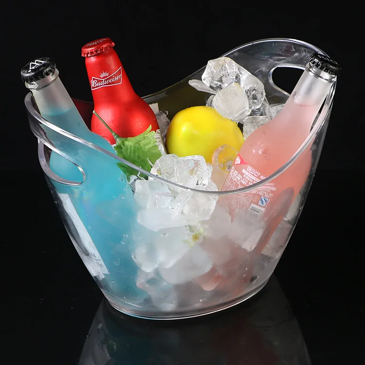 Wholesale KTV Bar Party Oval Shape Wine Vodka Whiskey Beer Champagne Buckets Acrylic Plastic Ice Bucket