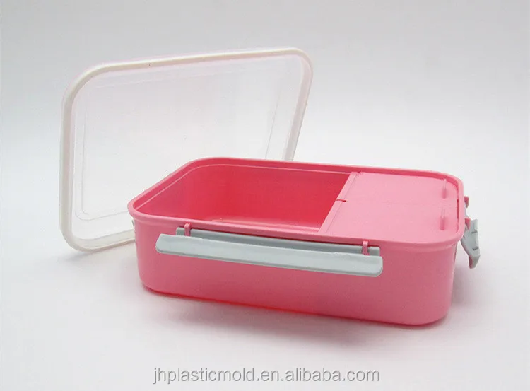 Leak proof Four side locks PP hard plastic lunchbox bento food container with 2 grid