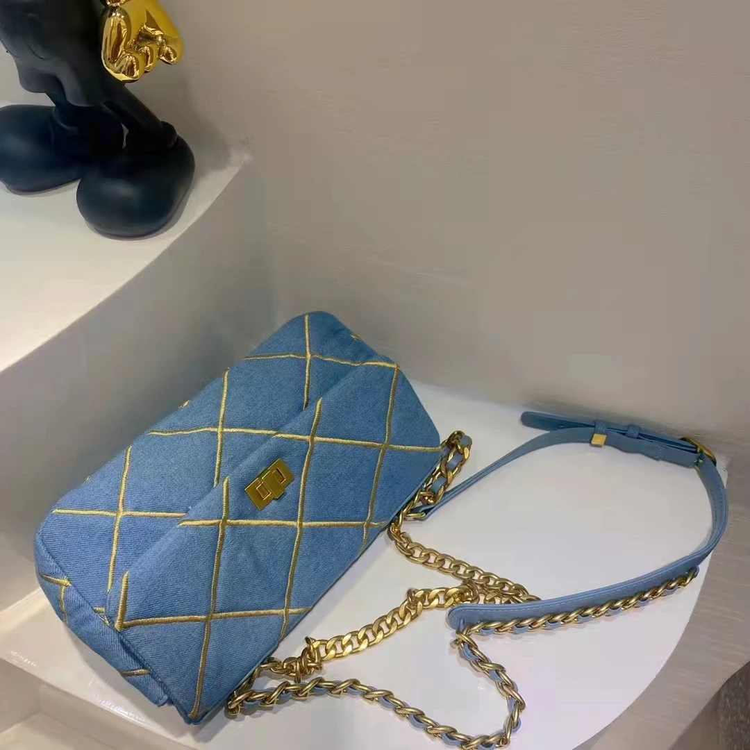 hot sale latest fashion women denim quilted flap cross body handbags with chain for ladies sling hand bags in Guangzhou new