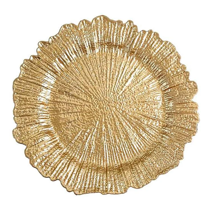  High Quality 13 Inch Unbreakable Wedding Party Decorative Under Plates Silver Round Reef Plastic Charger