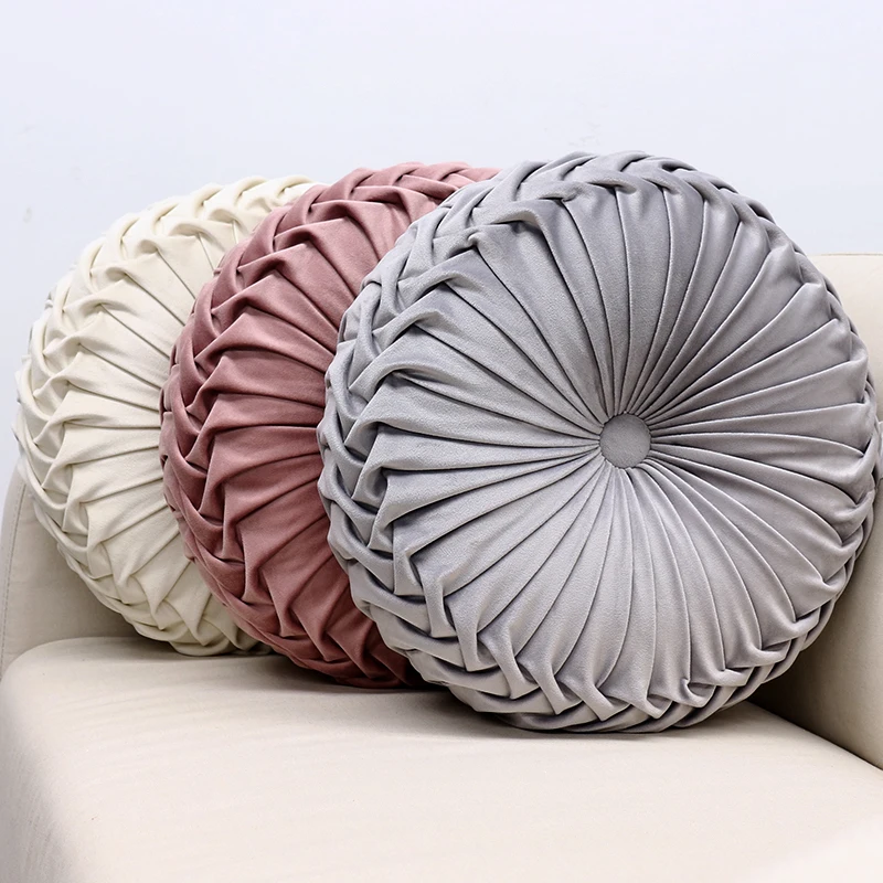 Handcrafted Round Pillow Luxury 3D Accent Shaped pillow Home Decorative Velvet Fluffy Pleated Round Throw Pillow for couch bed