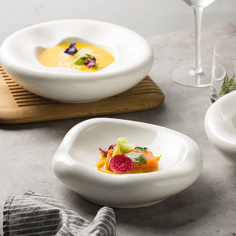 Creative irregular plate ceramic soup home deep dish plate underglaze color hotel tableware plate