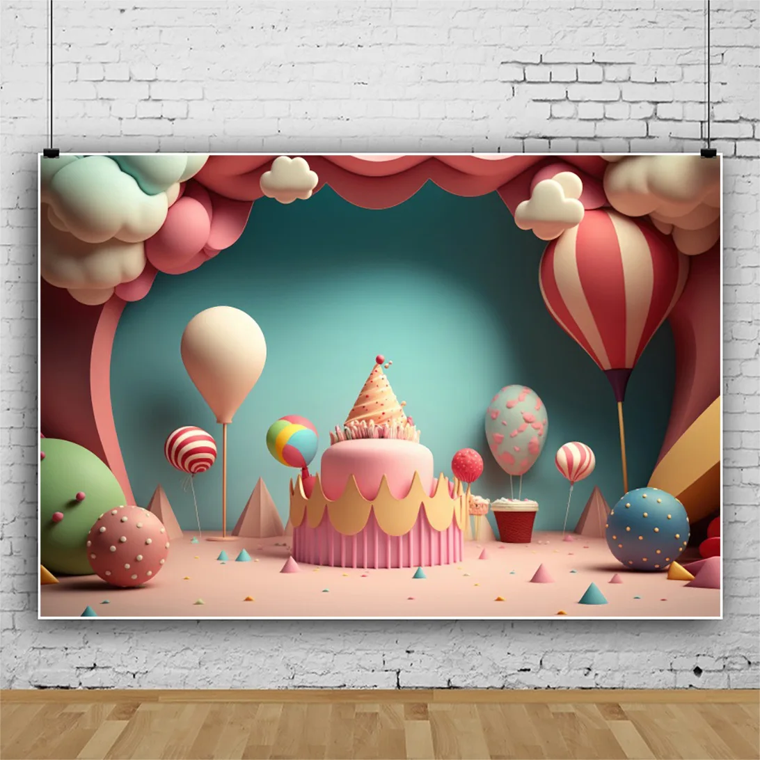 Photography Background 3D Colorful Balloon Child Birthday Party Decor Family Photocall Photo Studio Photorealistic fabric