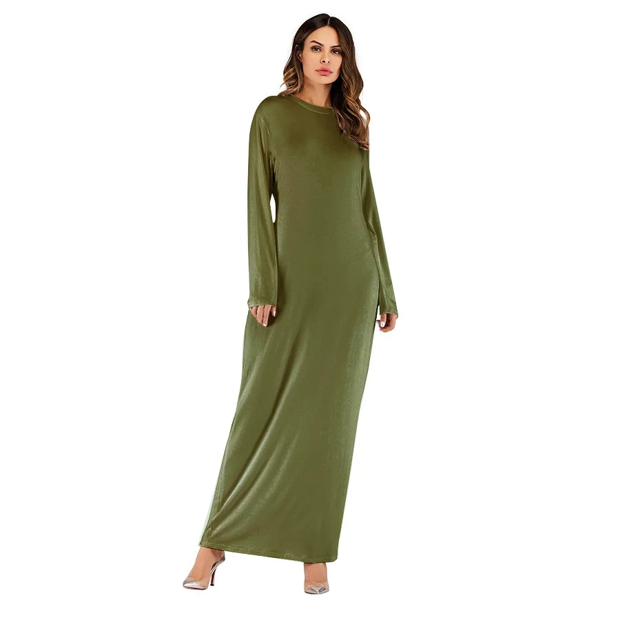Hot Popular Classic Inner Dress Abaya Solid Color Long Sleeve Maxi Robe For Women S0200