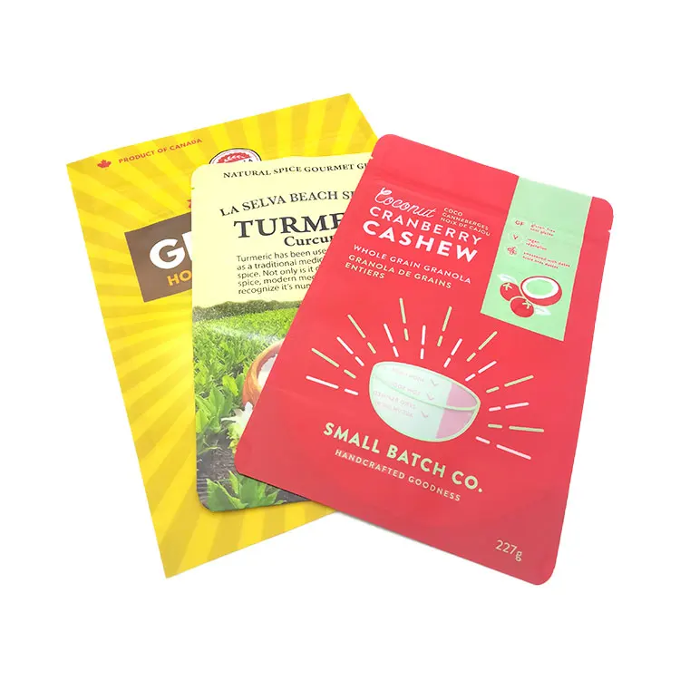 Custom mylar coconut cranberry stand up pouch resealable plastic cashew bag