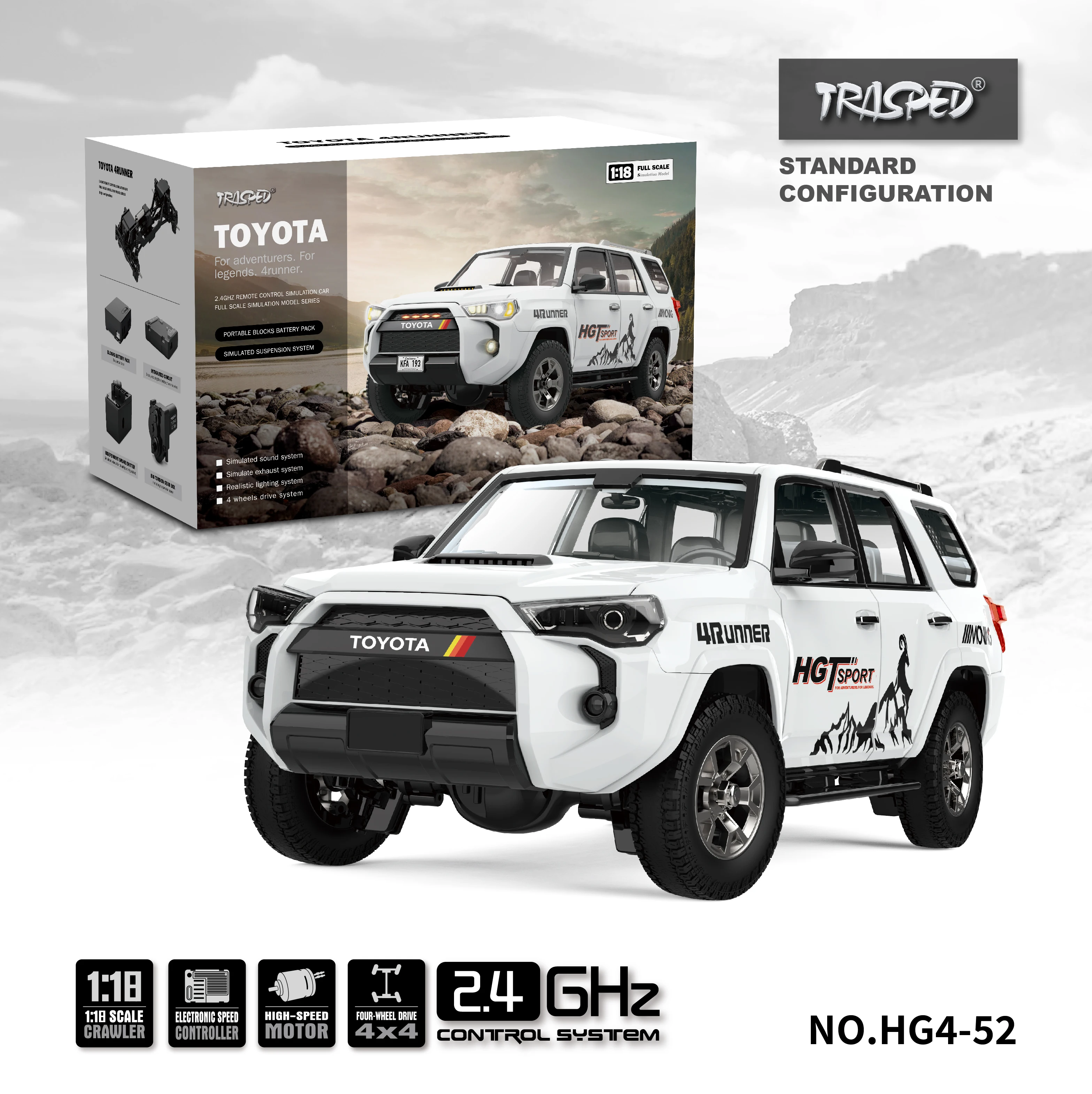 HG4-52 RC Cars 1/18 Scale 4WD 4Runner Medium-To-Large SUV Cars Model RTR 2.4Ghz Remote Control Off-road Vehicle LED Smoke Sound