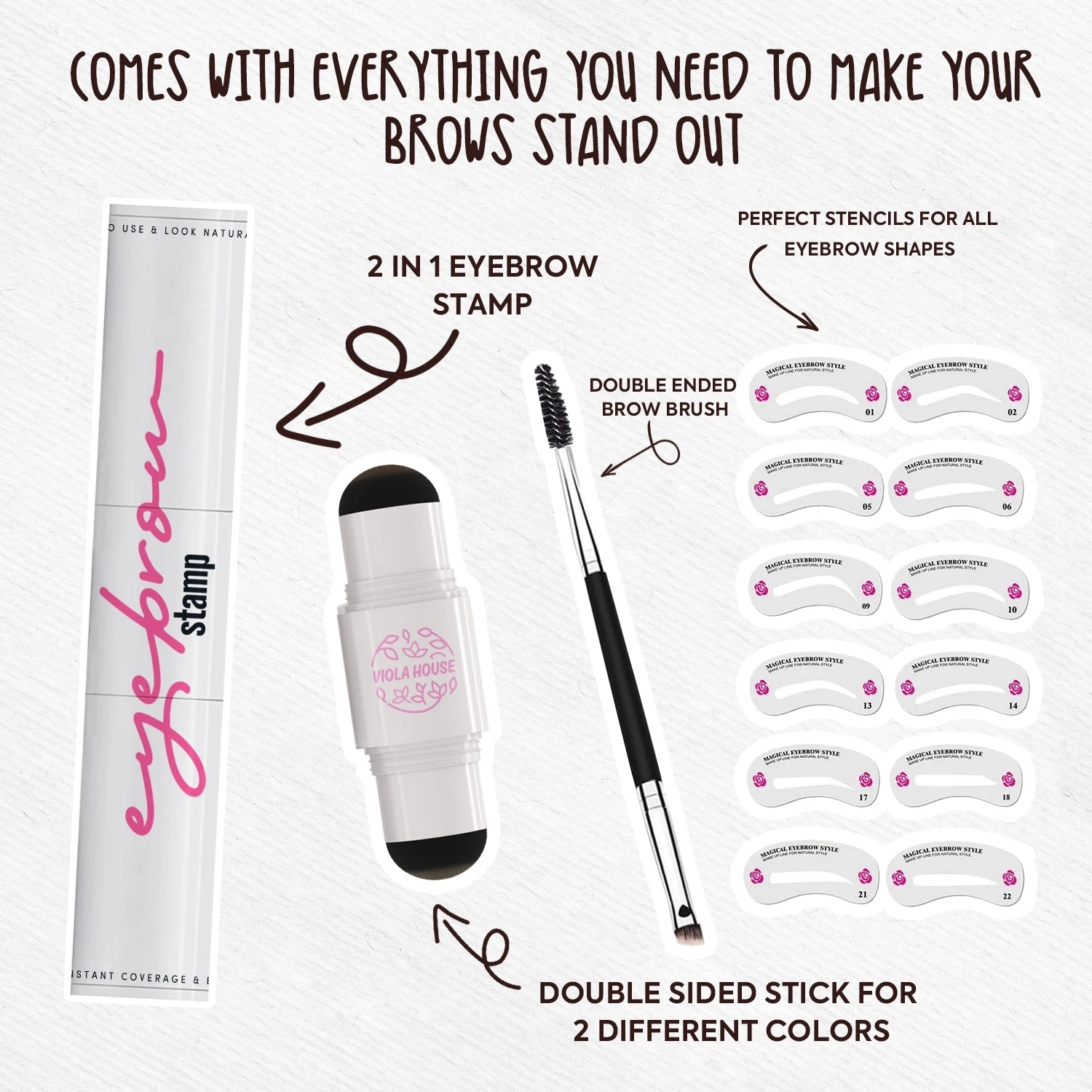 Viola House Eyebrow Stencils Brow And Hairline Hair Thickening Brow Powder Fiber 4 Color Double Head Brow Stamp And Stencil Kit