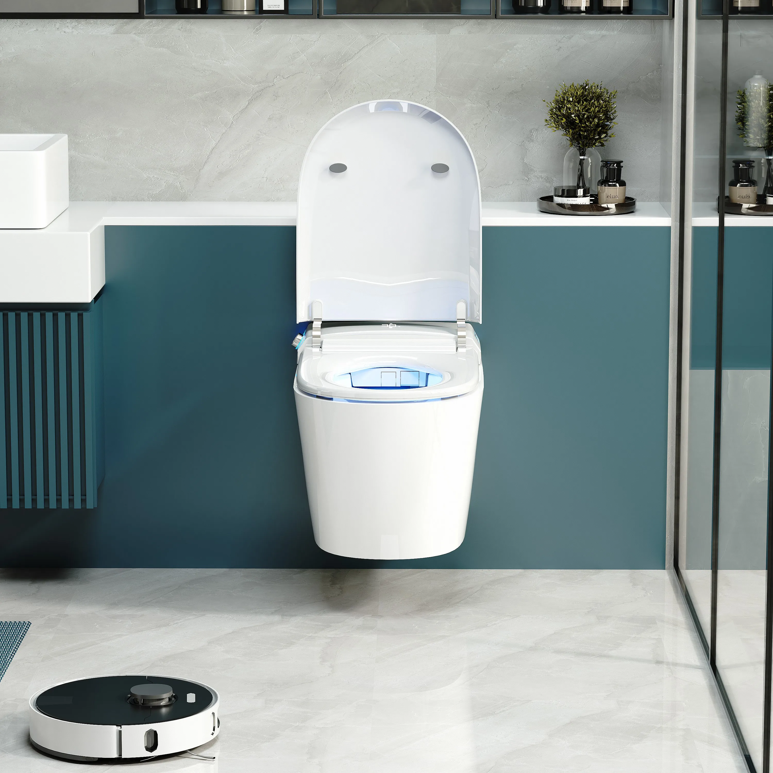 Intelligent Ceramic WC Toilets Square Wall Mounted Suspended Smart Toilet with Remote Control Conveniently Hang on Wall