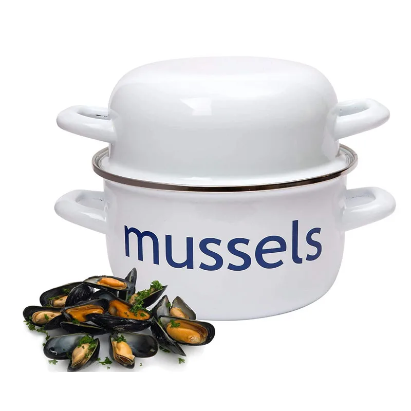Eco-friendly China bulk custom logo printing black metal steel enamel mussel seafood boil pot cooking