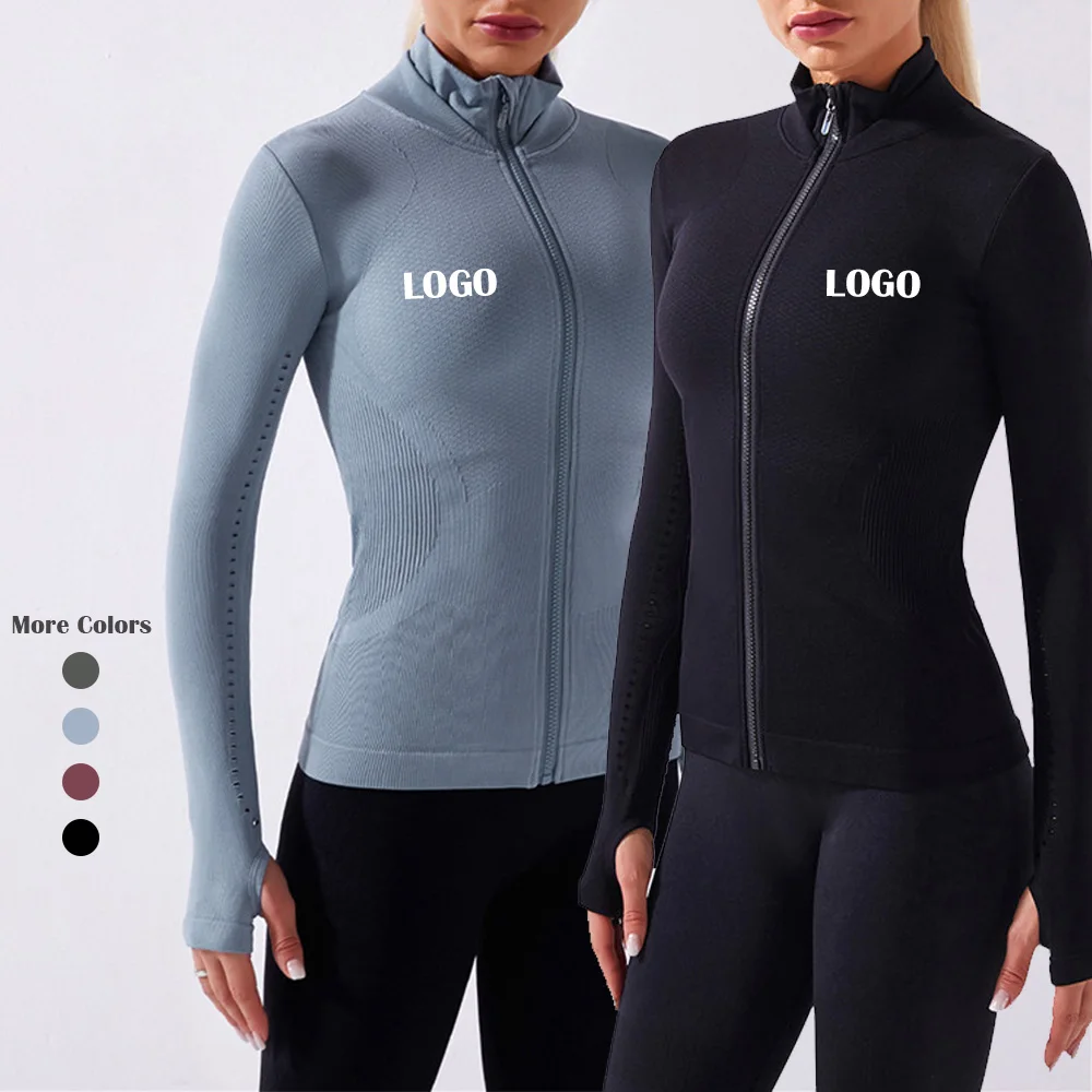 
New Trending Breathable Sports Jacket Slim Fit Full Zip Long Sleeve Workout Plus Size Jacket Yoga Gym Dance Running Fitness 