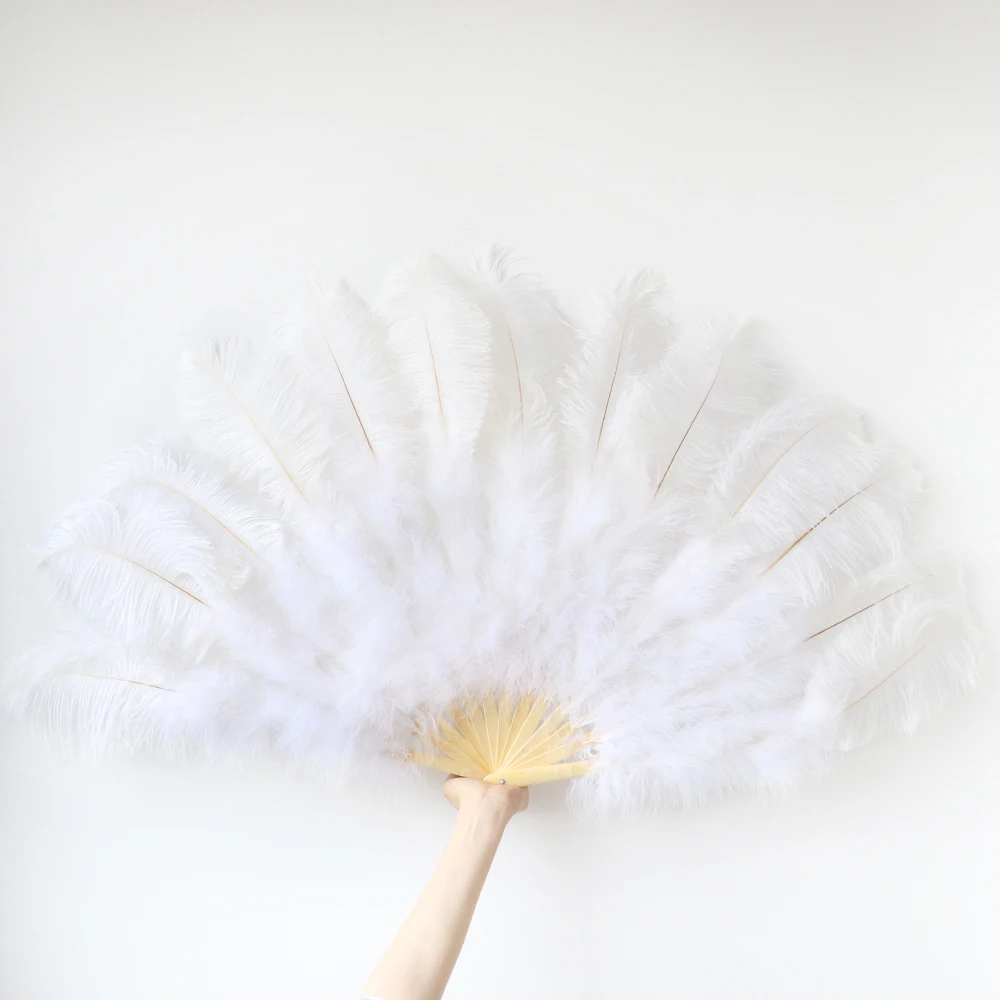 IEF-01 Cheap Wholesale White Color Large Ostrich Feather Fan for Party