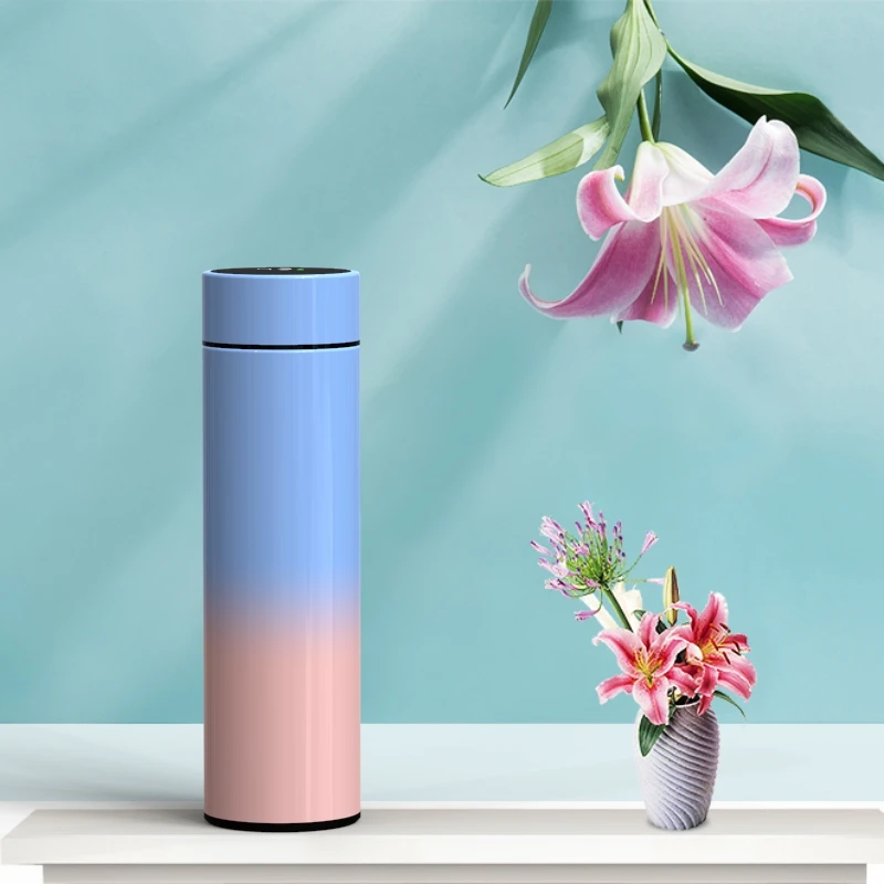 Stainless Steel Double Wall Vacuum Cup Intelligent gradient color Water Bottle LED Digital Temperature Display Smart Thermos